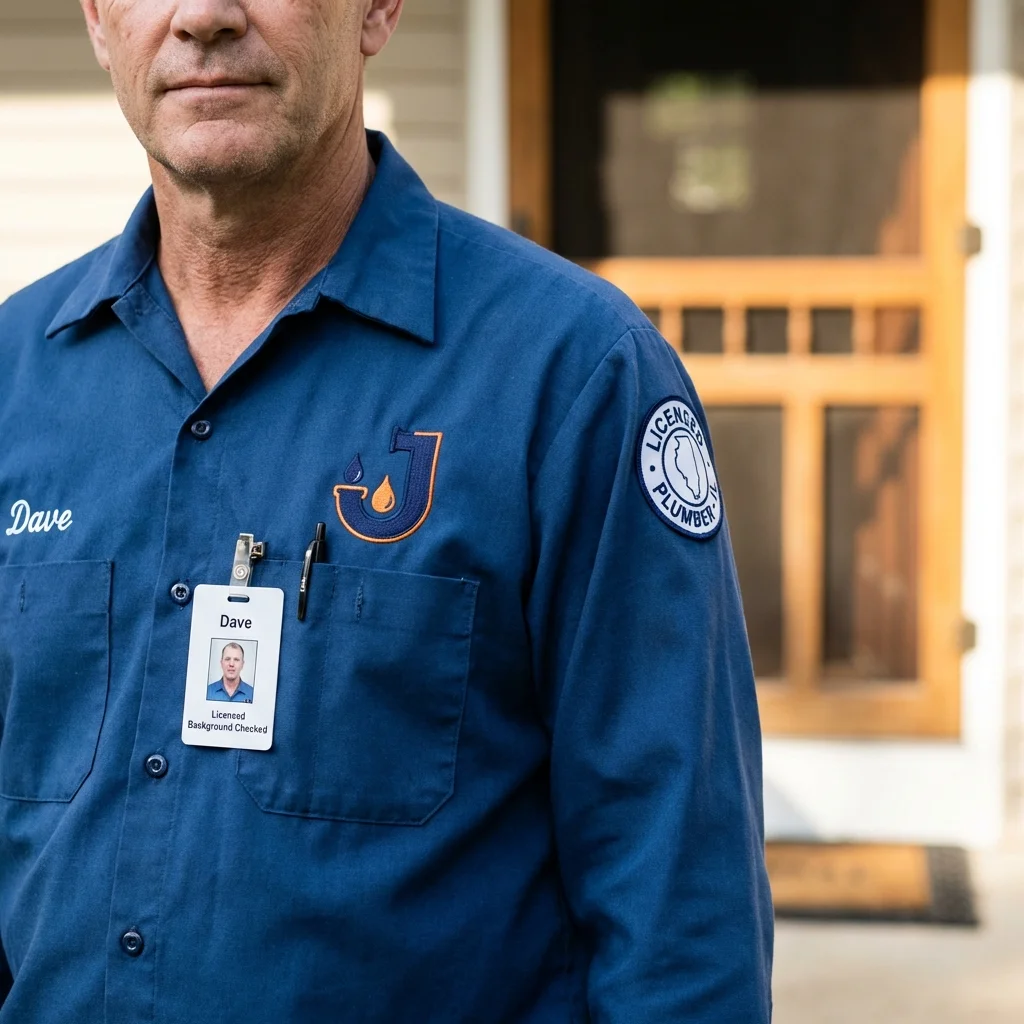 Licensed plumber showing ID badge in Woodland, CA