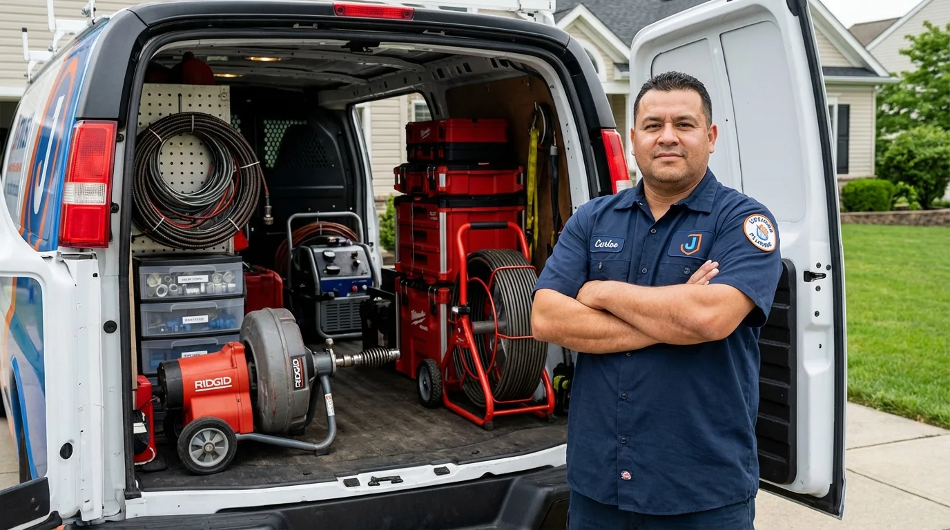 Professional drain cleaning equipment and Johns Plumbing LLC plumber in Woodland