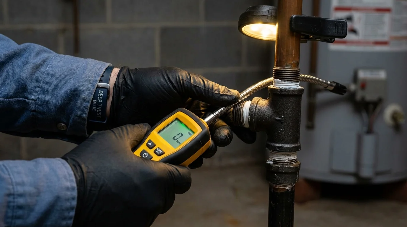 Gas leak detection with electronic sniffer by Johns Plumbing LLC in Woodland