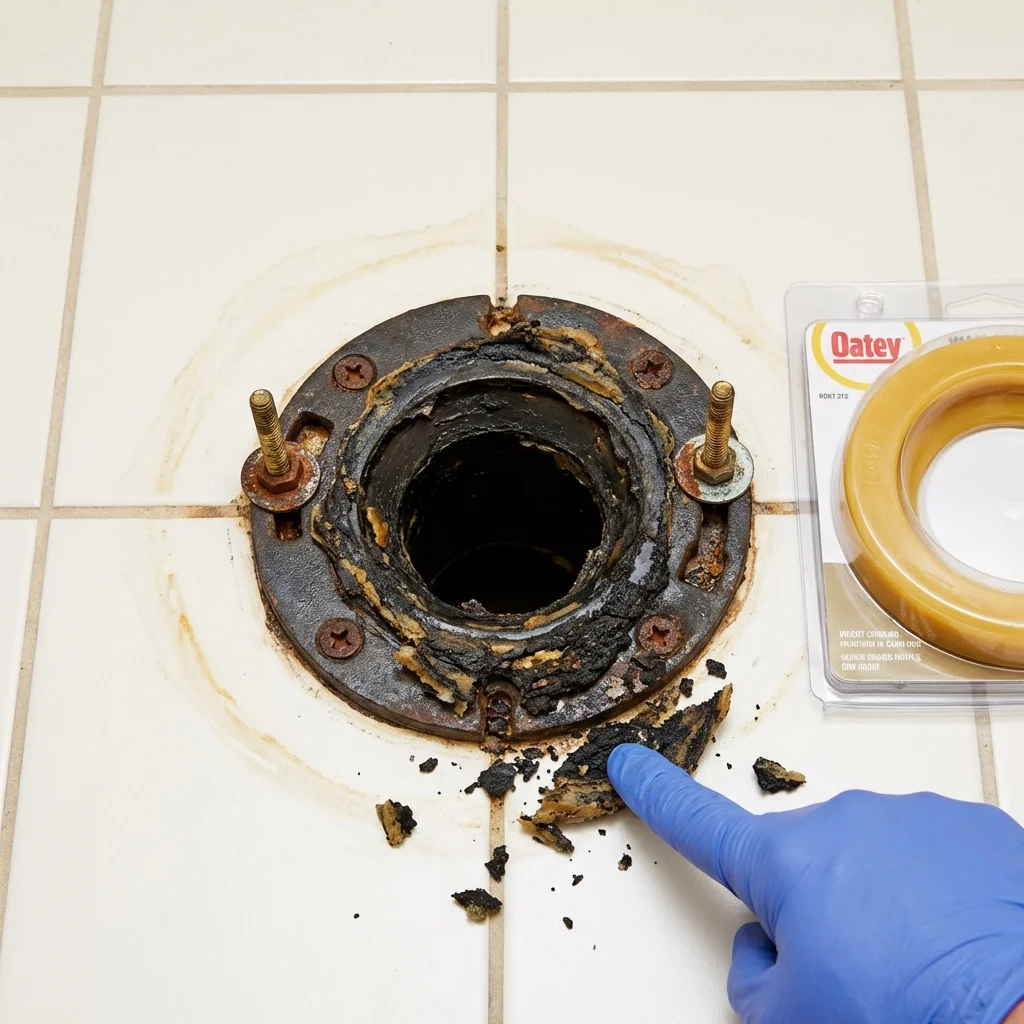 Failed wax ring showing water seepage at the base of a toilet in a Woodland, CA home