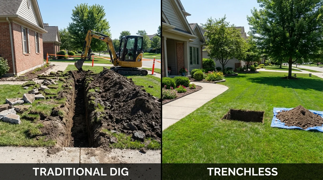Trenchless sewer repair with minimal yard damage versus traditional excavation in Woodland, CA